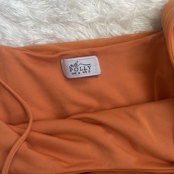 Oh polly asymmetrical bodycon ruched dress orange - Picture 5 of 7